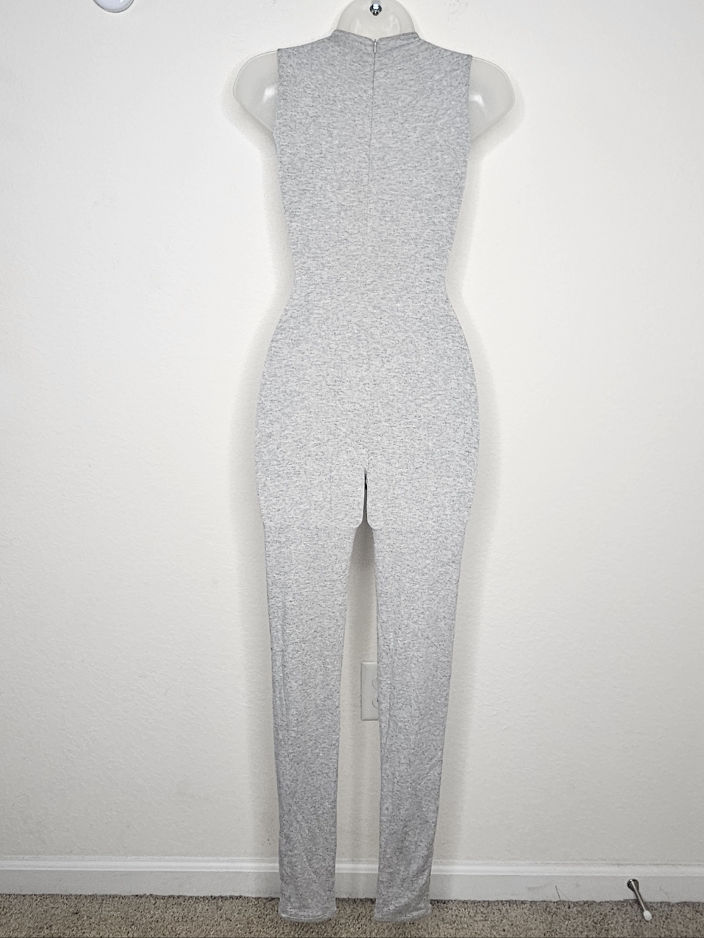 NWT Naked Wardrobe Heather Grey Sleeveless Jumpsuit Mock Neck Bodycon XS - Picture 7 of 10